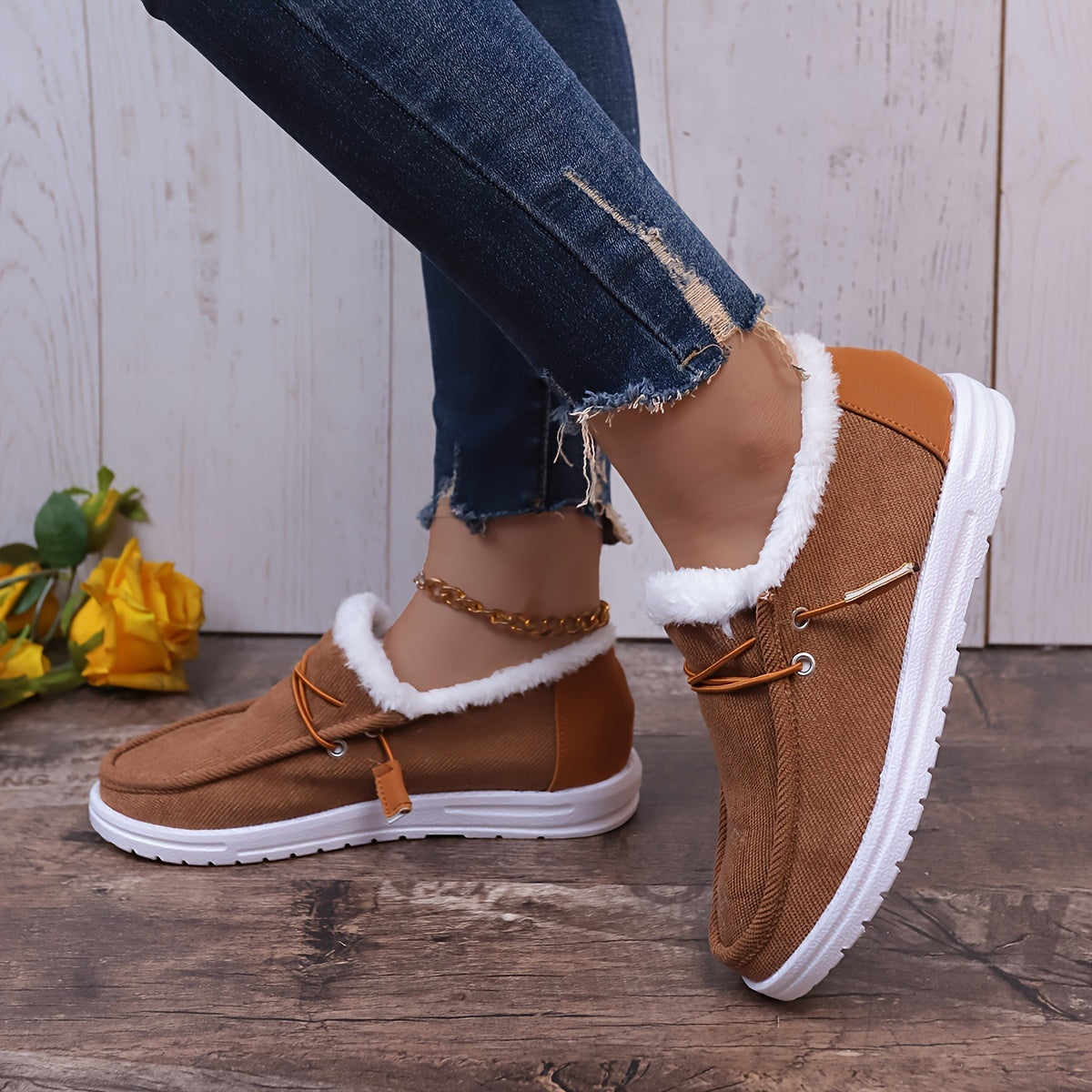Simple Canvas Shoes, Plush Lined Low Top Sneakers